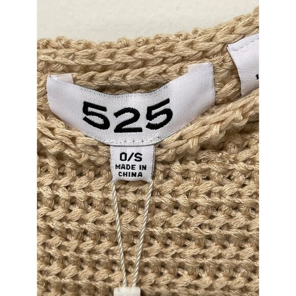 525 America Fringed Tan Knit Poncho Sweater One Size - Picture 4 of 5